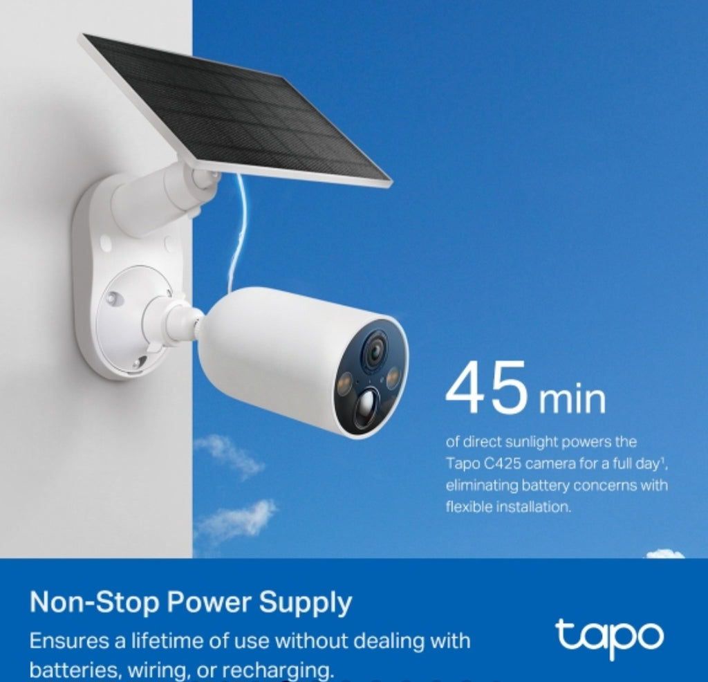 TP-Link Tapo C425 KIT 2K QHD Wire-Free Solar Security Camera Kit – Outdoor Wi-Fi Camera with AI Detection & Color Night Vision