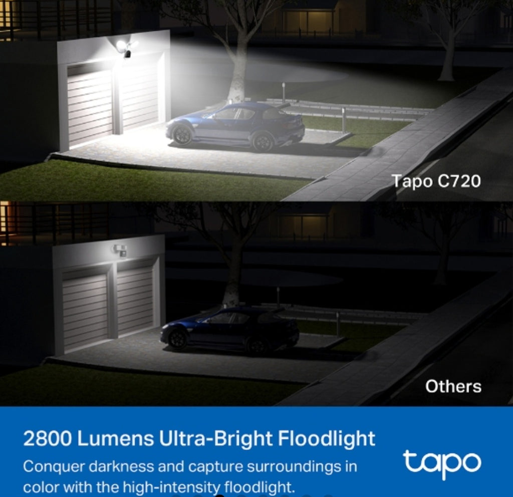 TP-Link Tapo C720 Smart Floodlight Security Camera | 2K QHD AI Detection & 2800-Lumen Floodlight