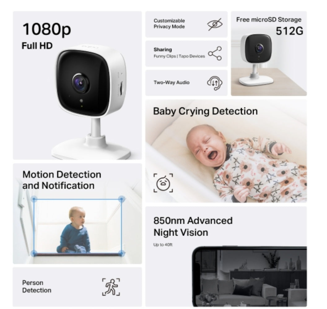 TP-Link Tapo TC60 1080p Full HD Indoor Wi-Fi Security Camera with Night Vision, Motion Detection & Two-Way Audio
