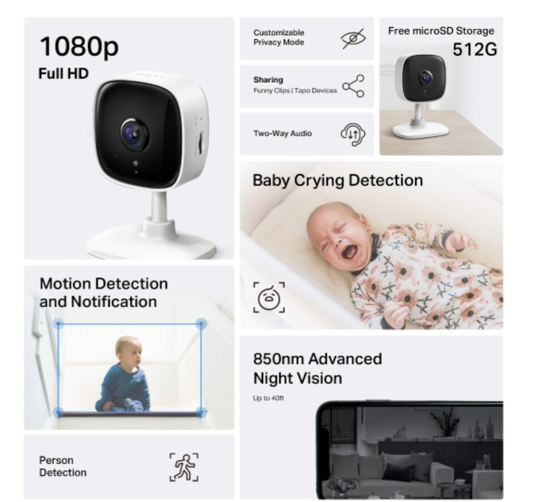 TP-Link Tapo C100 1080p Full HD Indoor Wi-Fi Security Camera with Motion Detection, Night Vision & Two-Way Audio