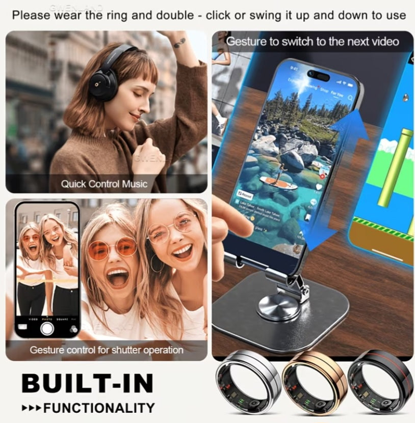 GWENLAND Smart Ring: Fitness & Sleep Tracker, 5ATM Waterproof, Stainless Steel