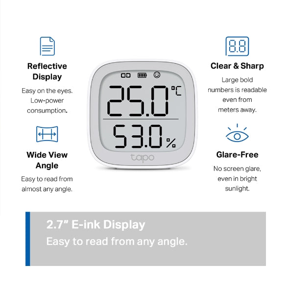 TP-Link Tapo T315 Smart Temperature & Humidity Monitor with 2.7" E-Ink Display | High Accuracy | Smart Home Automation