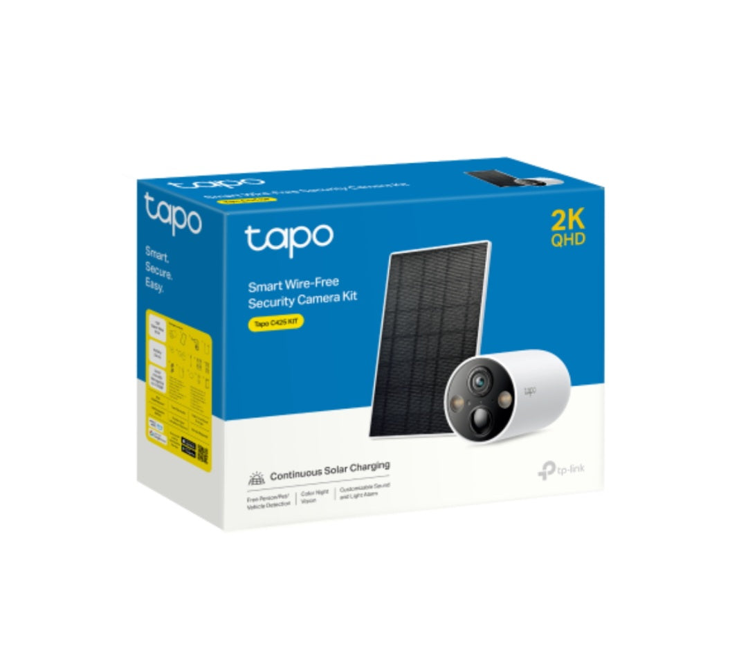 TP-Link Tapo C425 KIT 2K QHD Wire-Free Solar Security Camera Kit – Outdoor Wi-Fi Camera with AI Detection & Color Night Vision