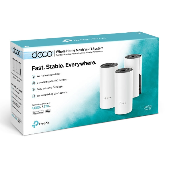 TP-Link Deco M4 (3-Pack) AC1200 Whole Home Mesh Wi-Fi System | Dual-Band Wi-Fi 5 | Covers Up to 370m²