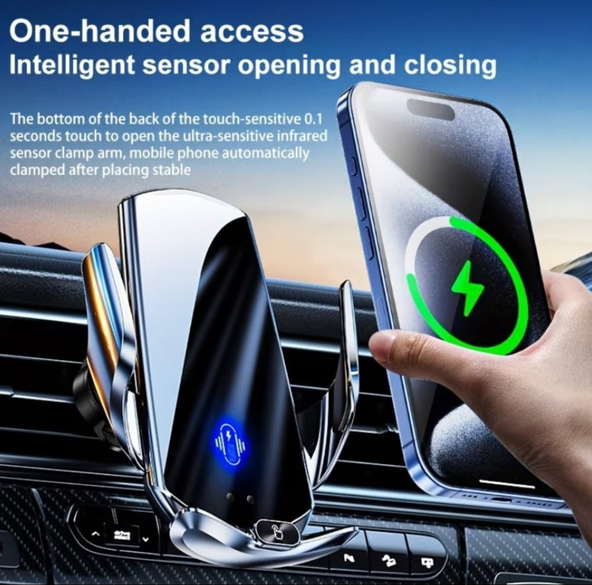 Smart Wireless Car Charger & Anti-Slip Phone Holder – iPhone & Android