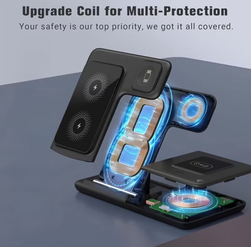 3-in-1 Foldable Wireless Charger Stand – Charge Your Phone, Watch & TWS Earbuds