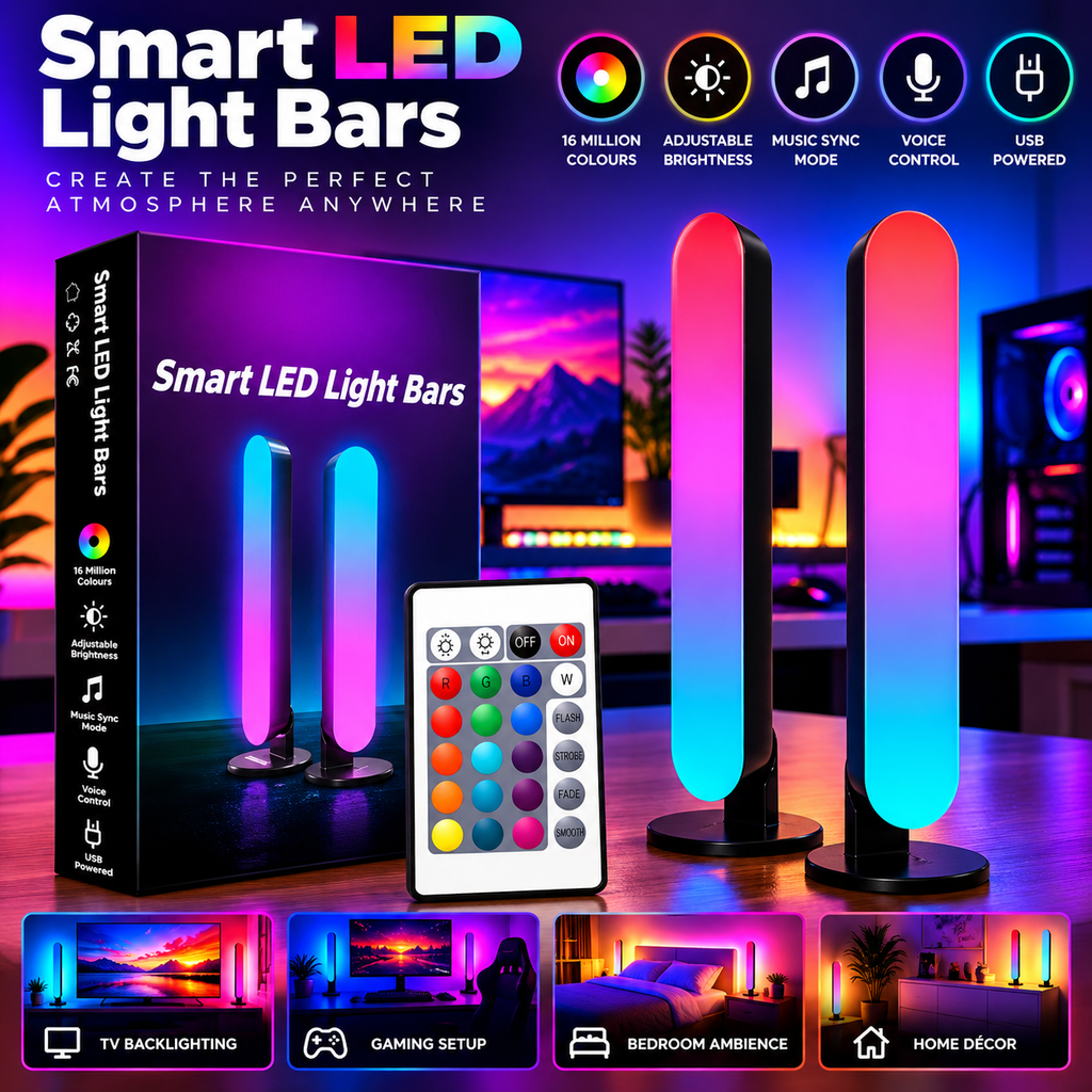 Smart RGB LED Light Bars – 2 Pack | Music Sync & Dynamic Modes