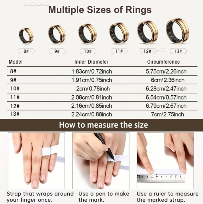 GWENLAND Smart Ring: Fitness & Sleep Tracker, 5ATM Waterproof, Stainless Steel