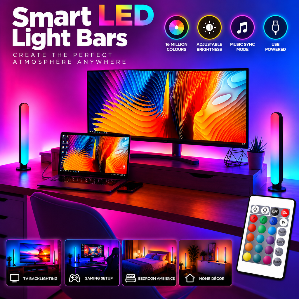 Smart RGB LED Light Bars – 2 Pack | Music Sync & Dynamic Modes