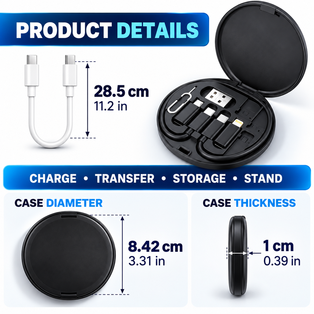 5-in-1 60W Fast Charging Cable Kit – USB-C, Lightning & Micro-USB Adapter Set with Storage Case