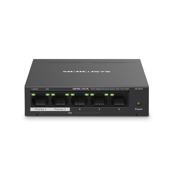 Mercusys MS105GP 5-Port Gigabit PoE+ Desktop Switch (65W) | 4 PoE+ Ports | Plug & Play