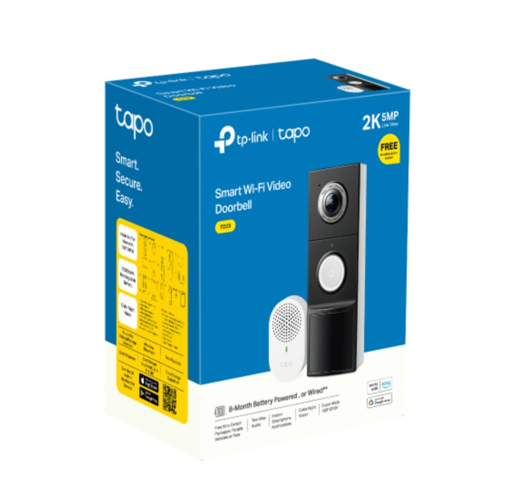TP-Link Tapo D235 Smart Video Doorbell Camera | 2K 5MP | Battery or Wired | 180° Head-to-Toe View | AI Detection | Full-Colour Night Vision