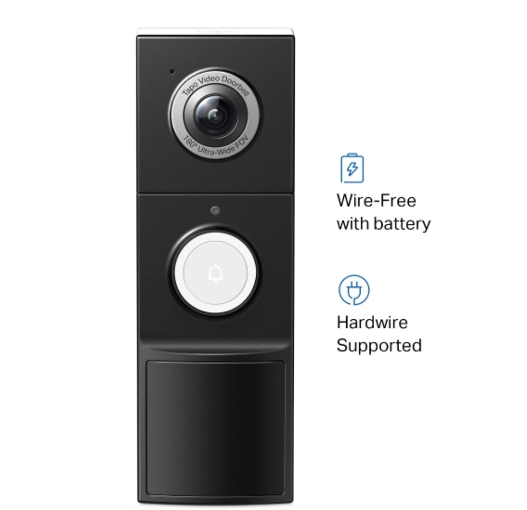 TP-Link Tapo D235 Smart Video Doorbell Camera | 2K 5MP | Battery or Wired | 180° Head-to-Toe View | AI Detection | Full-Colour Night Vision