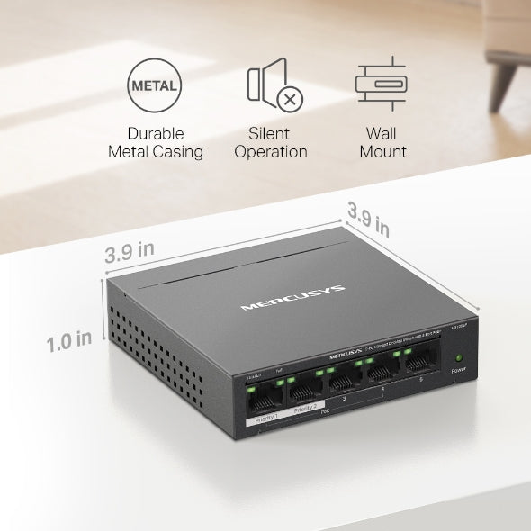 Mercusys MS105GP 5-Port Gigabit PoE+ Desktop Switch (65W) | 4 PoE+ Ports | Plug & Play