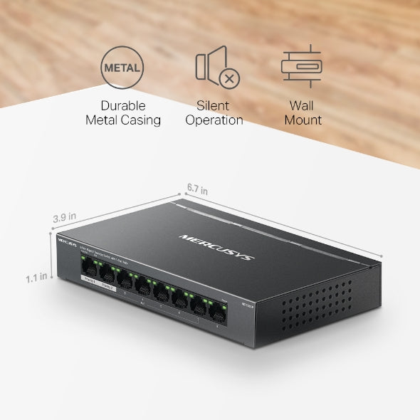 Mercusys MS108GP 8-Port Gigabit Desktop Switch with 7-Port PoE+ (65W) – Unmanaged Network Switch