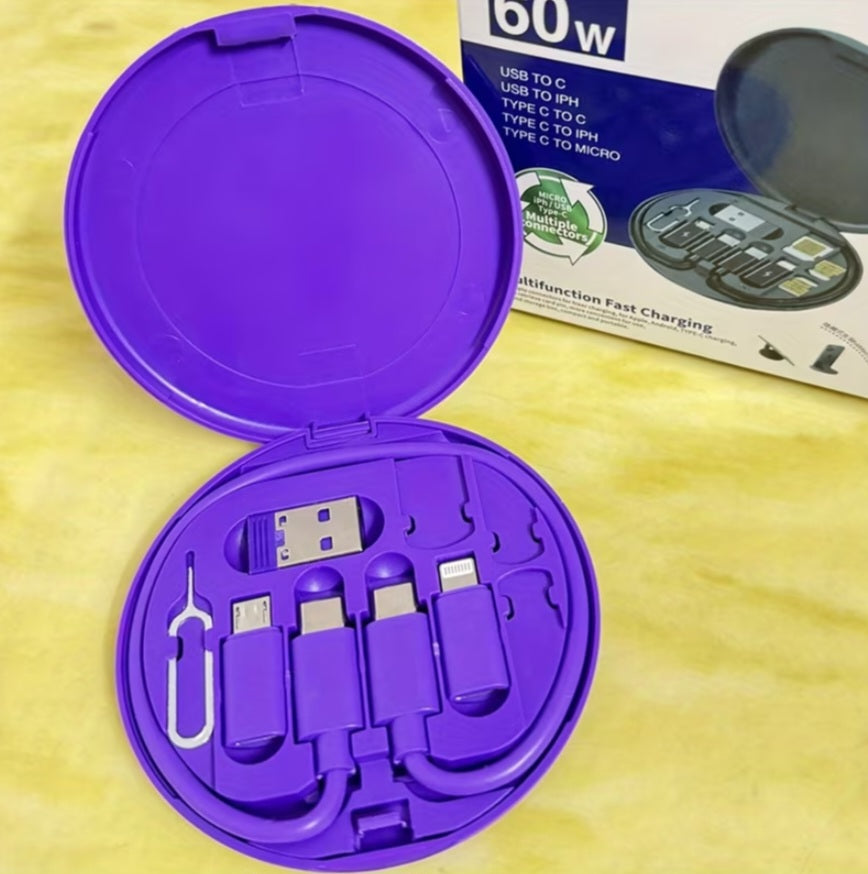 5-in-1 60W Fast Charging Cable Kit – USB-C, Lightning & Micro-USB Adapter Set with Storage Case