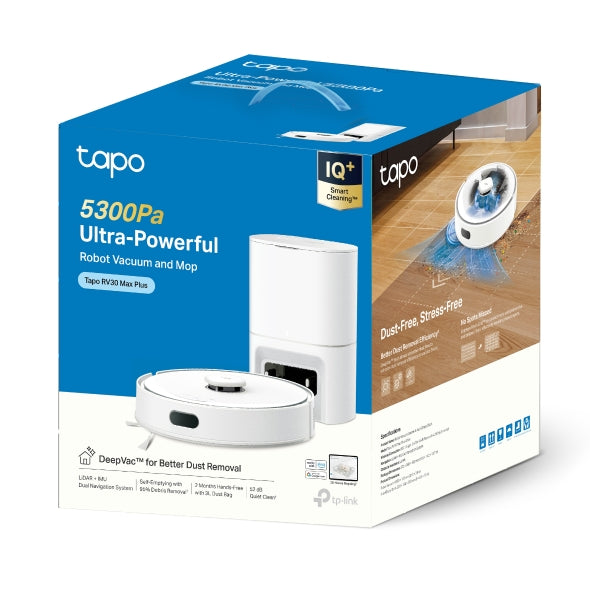 TP-Link Tapo RV30 Max Plus Robot Vacuum & Mop with Auto-Empty Dock (5,300Pa, LiDAR Navigation, Smart Mapping)