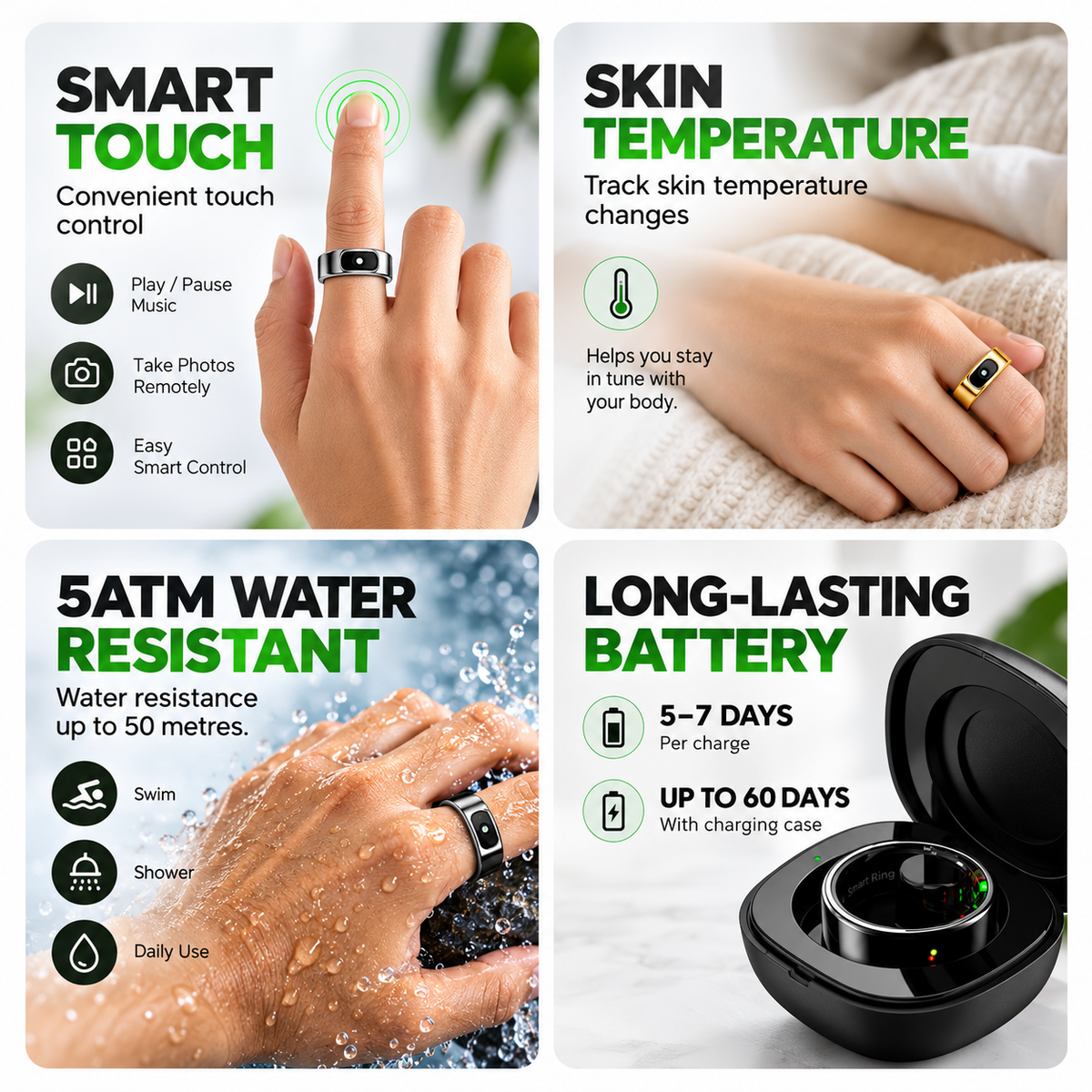 R08 Smart Ring | Fitness Tracker, Sleep Monitoring & Smart Touch Control
