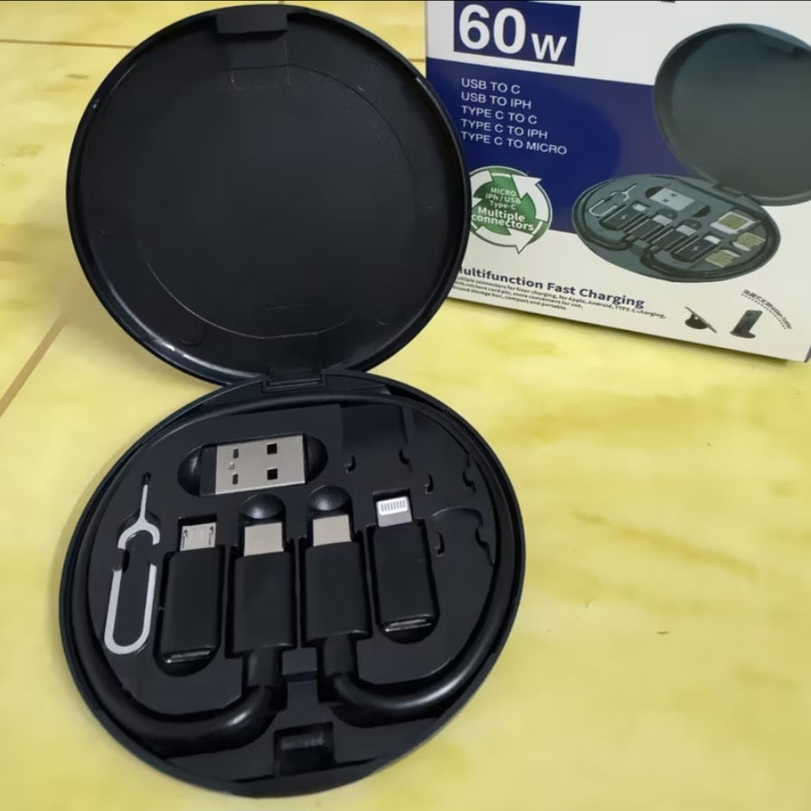 5-in-1 60W Fast Charging Cable Kit – USB-C, Lightning & Micro-USB Adapter Set with Storage Case