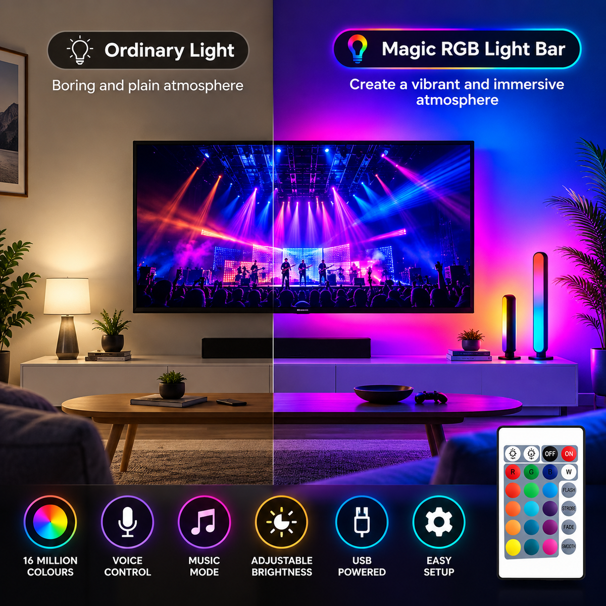 Smart RGB LED Light Bars – 2 Pack | Music Sync & Dynamic Modes