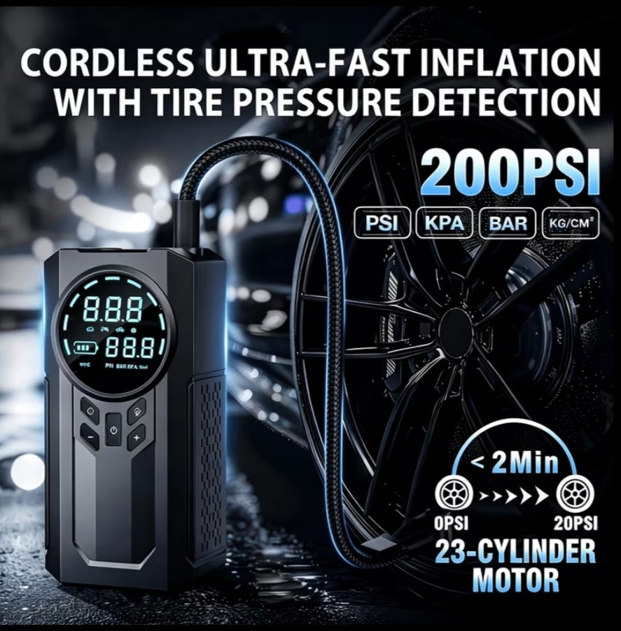 10-in-1 Car Emergency Jump Starter | 200 PSI Air Compressor & LED Flashlight