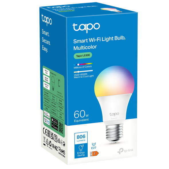 Tapo L530E Smart Wi-Fi Multicolour LED Bulb (E27) – 1 Pack | 806 Lumens | Works with Alexa & Google Assistant