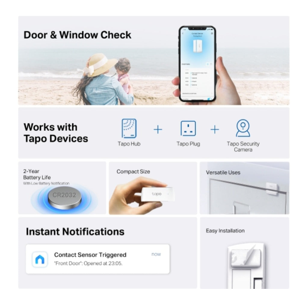 TP-Link Tapo T110 Smart Door & Window Contact Sensor | Instant Open/Close Alerts | Hub Required