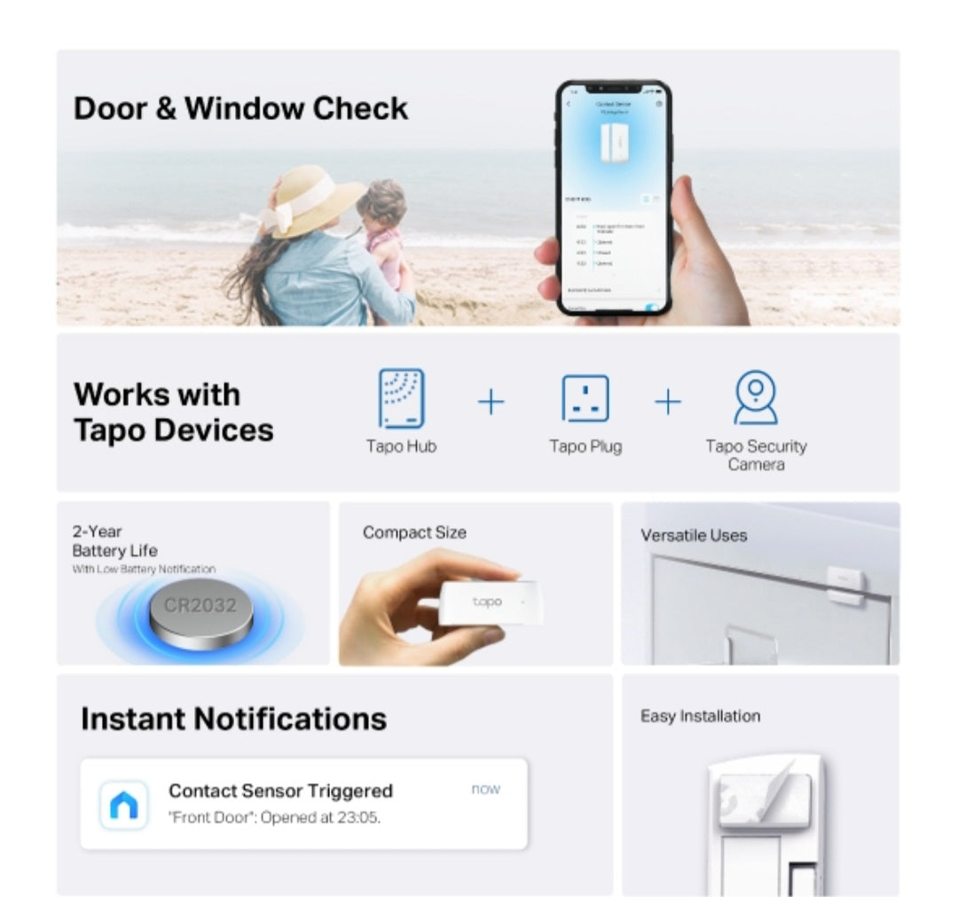 TP-Link Tapo T110 Smart Door & Window Contact Sensor | Instant Open/Close Alerts | Hub Required