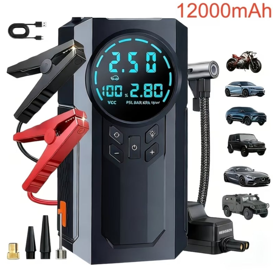 10-in-1 Car Emergency Jump Starter | 200 PSI Air Compressor & LED Flashlight