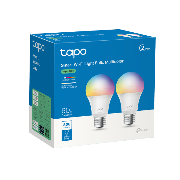 TP-Link Tapo L530E (2-Pack) Smart Wi-Fi Multicolour LED Bulbs | E27 | Dimmable | 806 Lumens | Voice Control | No Hub Required