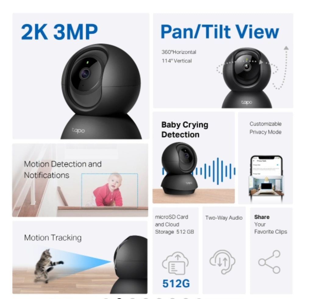 TP-Link Tapo C211 2K 3MP Smart Pan & Tilt Indoor Wi-Fi Security Camera with Motion Tracking, Night Vision & Two-Way Audio