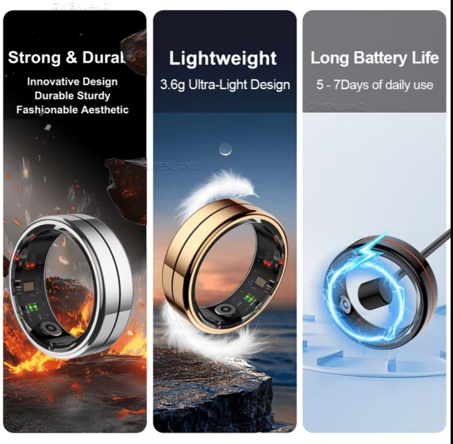 GWENLAND Smart Ring: Fitness & Sleep Tracker, 5ATM Waterproof, Stainless Steel