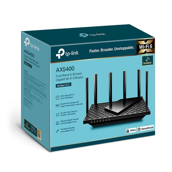 TP-Link Archer AX72 AX5400 Dual-Band Gigabit Wi-Fi 6 Router | 5400Mbps | 6 High-Gain Antennas | MU-MIMO | OFDMA | USB 3.0 | HomeShield