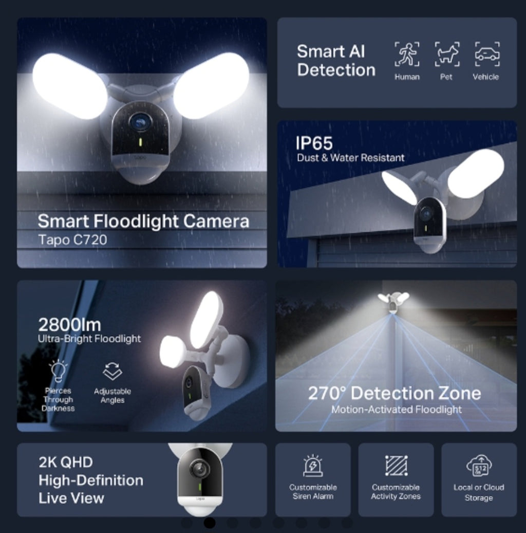 TP-Link Tapo C720 Smart Floodlight Security Camera | 2K QHD AI Detection & 2800-Lumen Floodlight