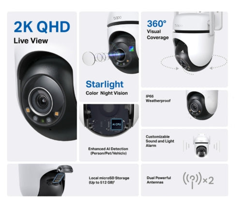 Tapo C520WS Outdoor Pan & Tilt Wi-Fi Camera | 2K QHD | Color Night Vision