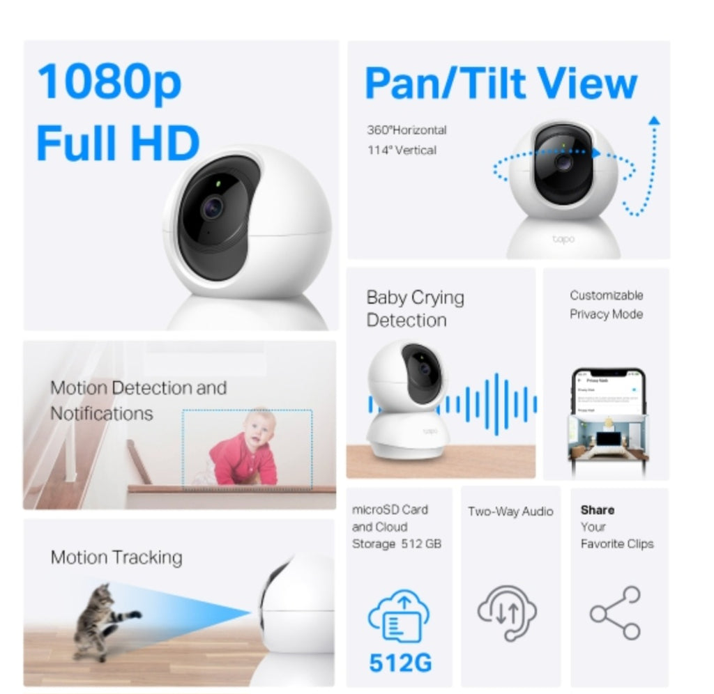 Tapo C200 1080p Full HD Pan & Tilt Wi-Fi Security Camera with Night Vision & Motion Detection