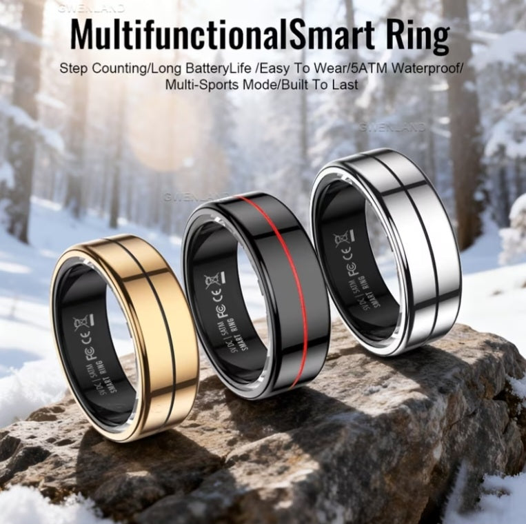 GWENLAND Smart Ring: Fitness & Sleep Tracker, 5ATM Waterproof, Stainless Steel