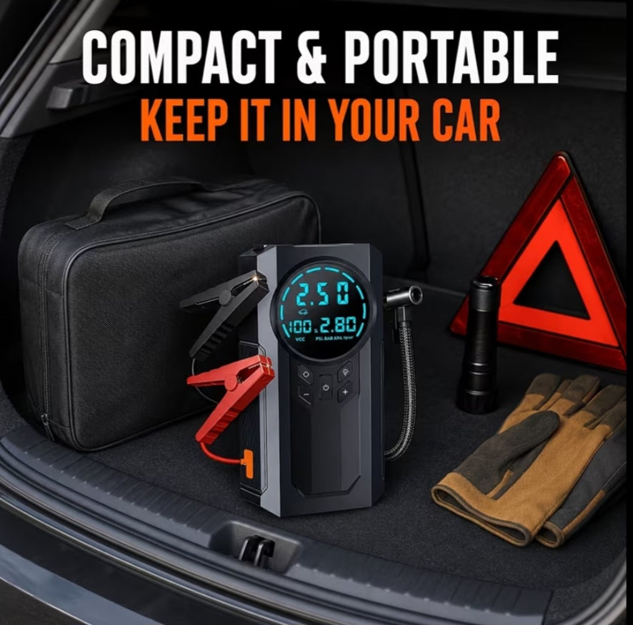 10-in-1 Car Emergency Jump Starter | 200 PSI Air Compressor & LED Flashlight