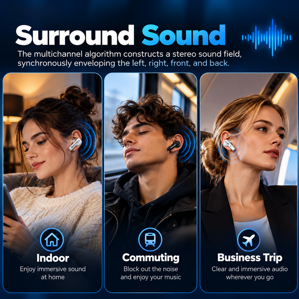 MS128 Smart Touchscreen Bluetooth 6.0 Earbuds – 15H Battery & Low-Latency Gaming