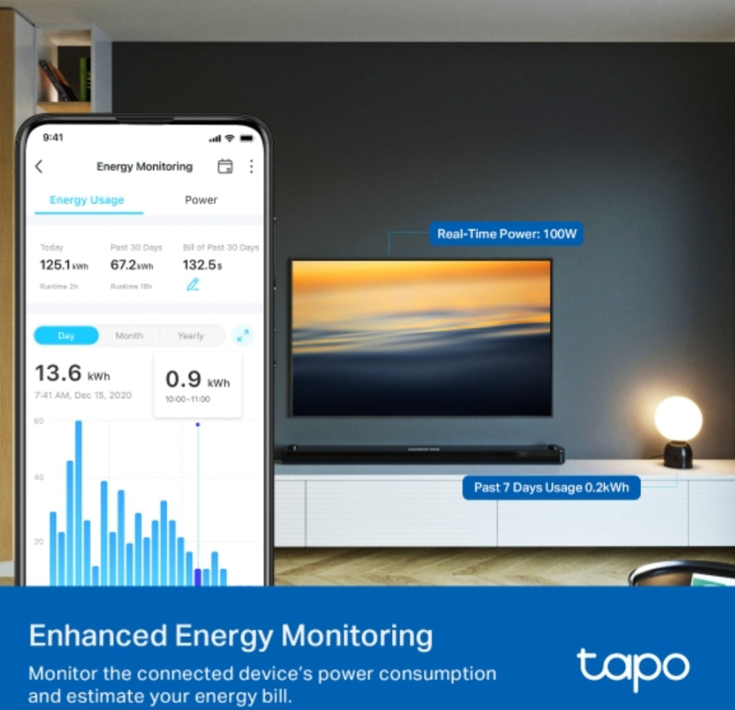TP-Link Tapo P110 (EU) Mini Smart Wi-Fi Plug with Energy Monitoring | Remote Control | Alexa & Google Assistant